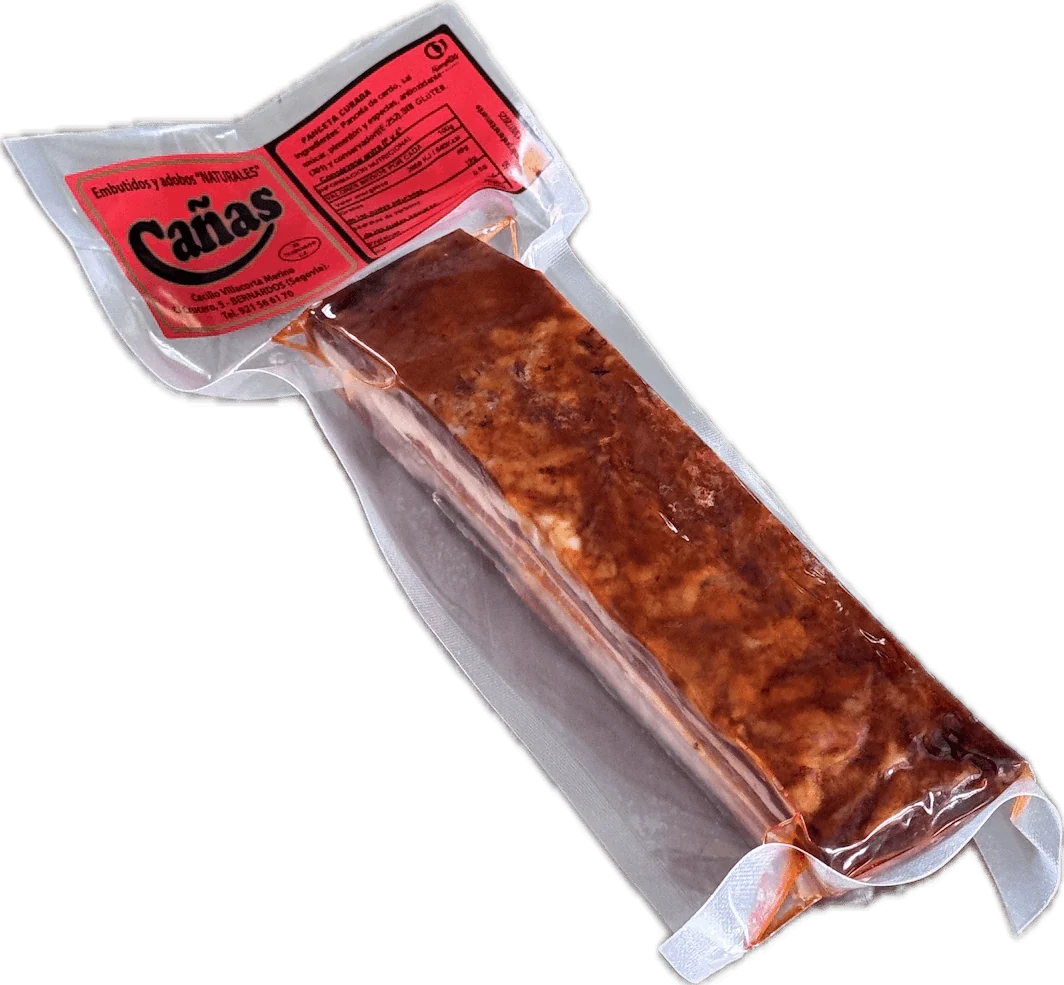 Panceta curada adobada con pimentón de la Vera