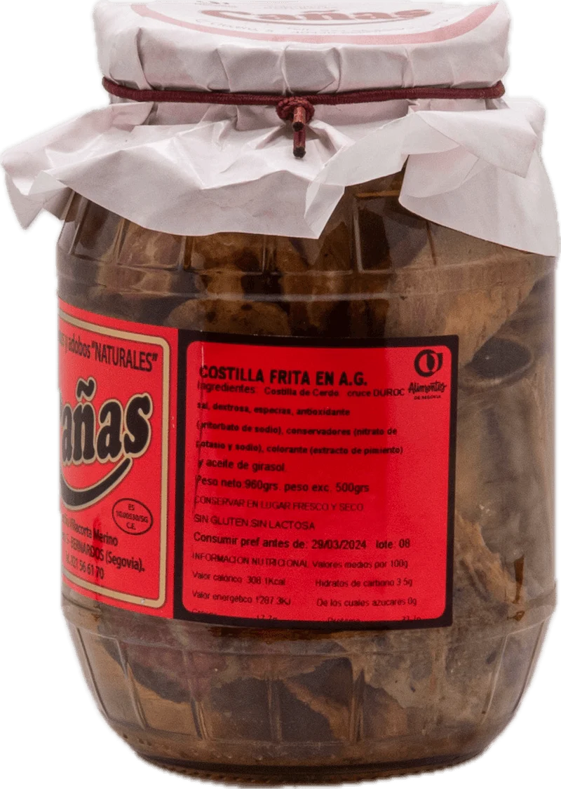 Detalle de costilla de orza en tarro de cristal