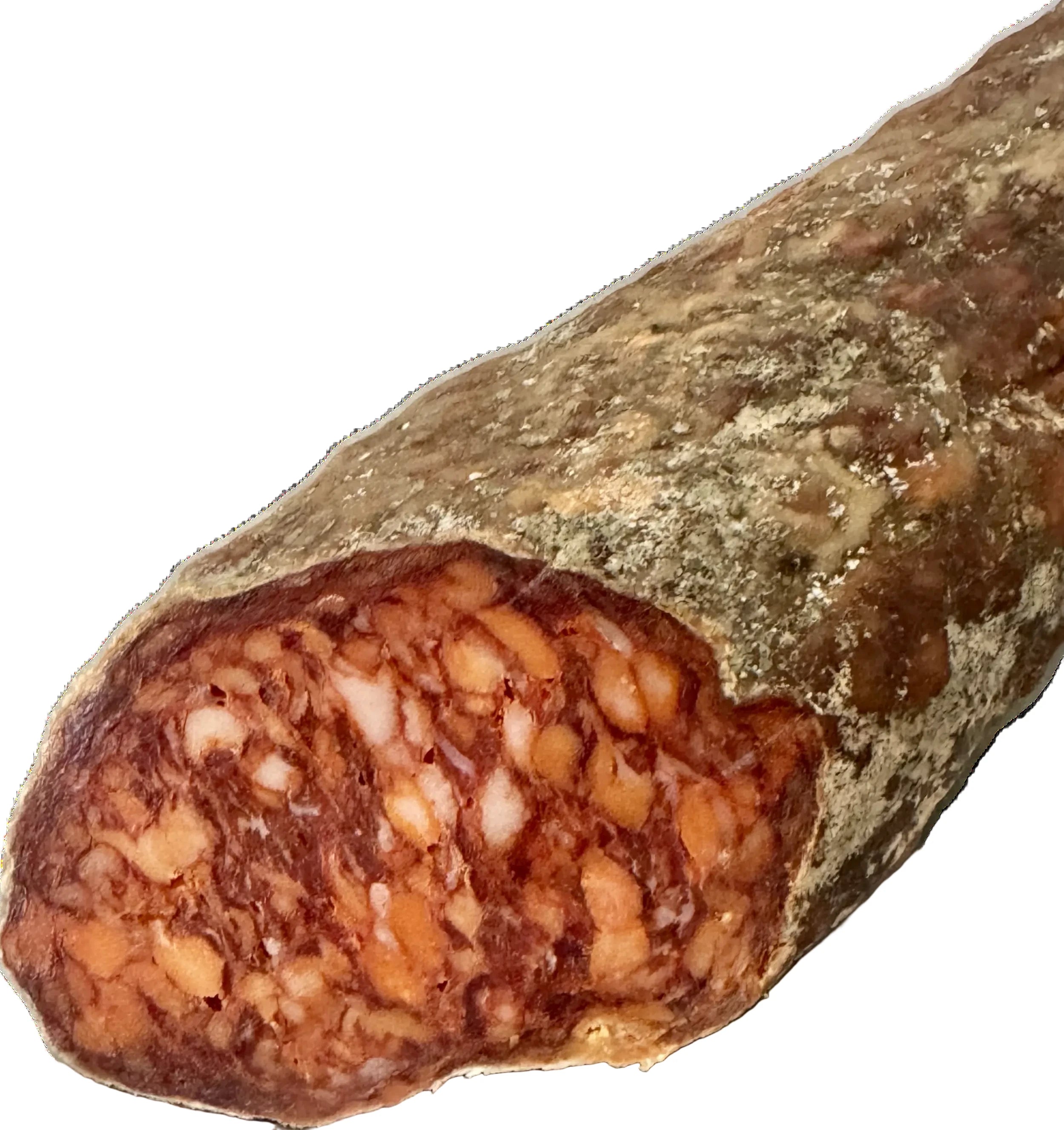 Corte del chorizo ocular, artesano, elaborado con pimentón de la Vera