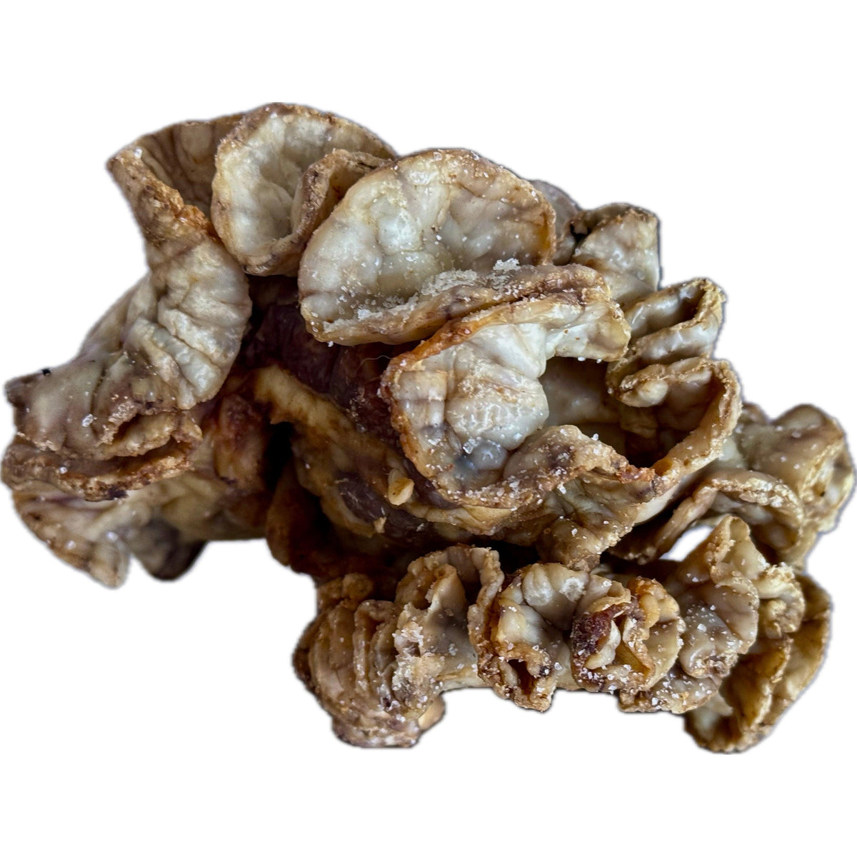 Entresijo o chicharrón de flor artesano de Segovia sobre fondo blanco